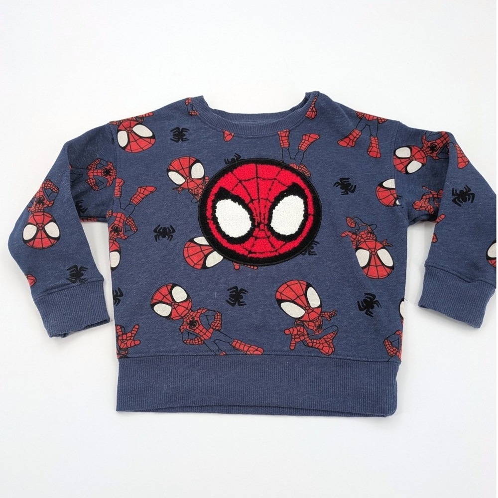Marvel Spider-Man Toddler Boys Crewneck Sweatshirt‎ Size 2T Blue Chenille Patch